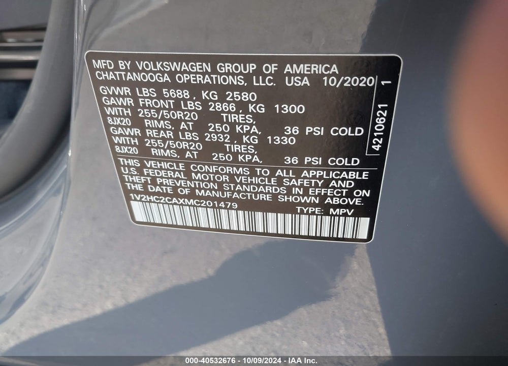 2021 VOLKSWAGEN ATLAS CROSS SPORT 2.0T SE W/TECHNOLOGY VIN: 1V2HC2CAXMC201479