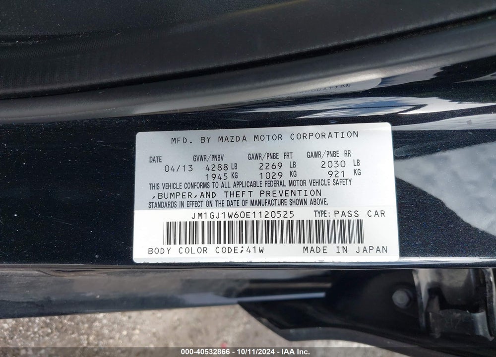2014 MAZDA 6 I GRAND TOURING VIN: JM1GJ1W60E1120525