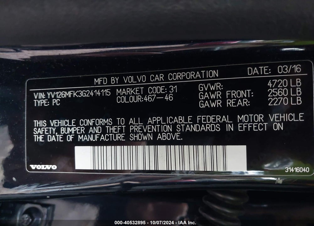 2016 VOLVO S60 T5 DRIVE-E PREMIER VIN: YV126MFK3G2414115