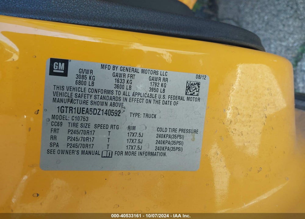 2013 GMC SIERRA 1500 SL VIN: 1GTR1UEA5DZ140592