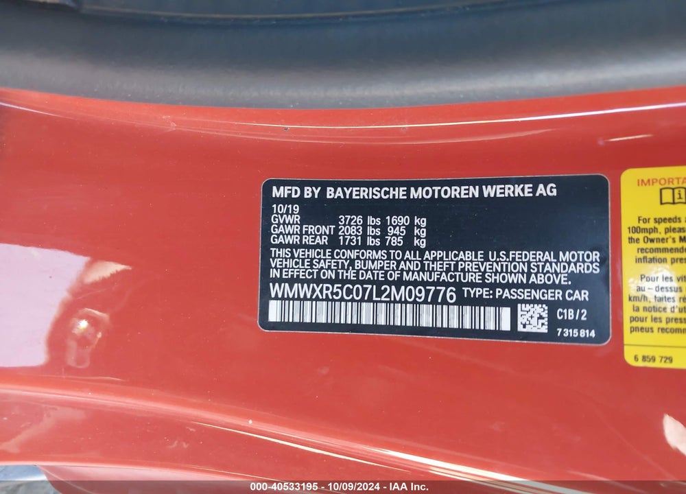 2020 MINI HARDTOP COOPER S VIN: WMWXR5C07L2M09776