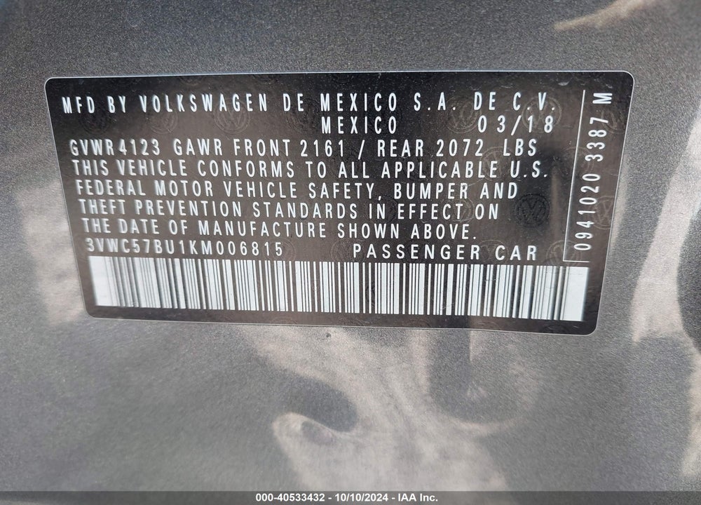 2019 VOLKSWAGEN JETTA 1.4T R-LINE/1.4T S/1.4T SE VIN: 3VWC57BU1KM006815