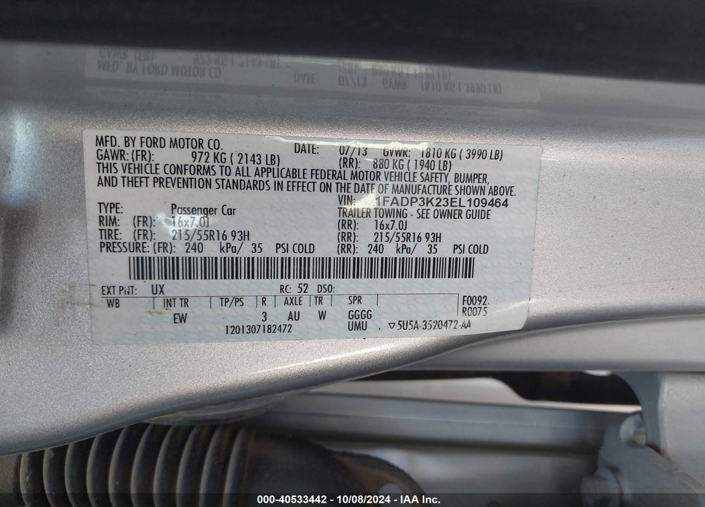 2014 FORD FOCUS SE VIN: 1FADP3K23EL109464