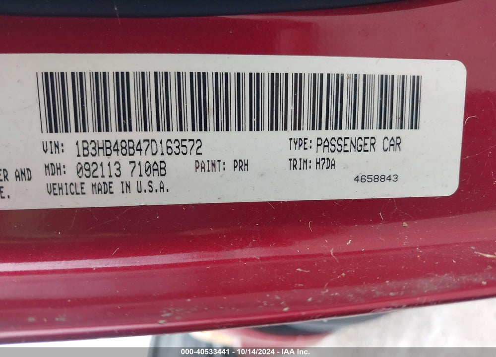 2007 DODGE CALIBER SXT VIN: 1B3HB48B47D163572