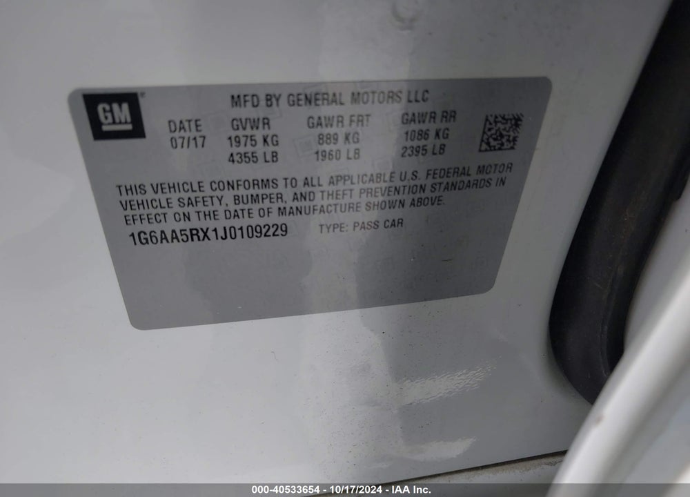 2018 CADILLAC ATS STANDARD VIN: 1G6AA5RX1J0109229