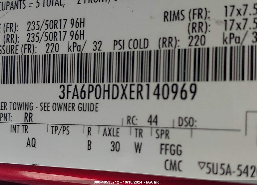 2014 FORD FUSION SE VIN: 3FA6P0HDXER140969