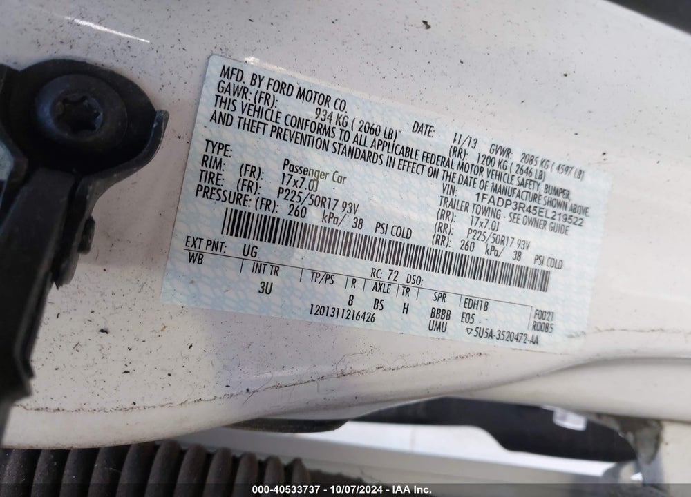 2014 FORD FOCUS ELECTRIC VIN: 1FADP3R45EL219522