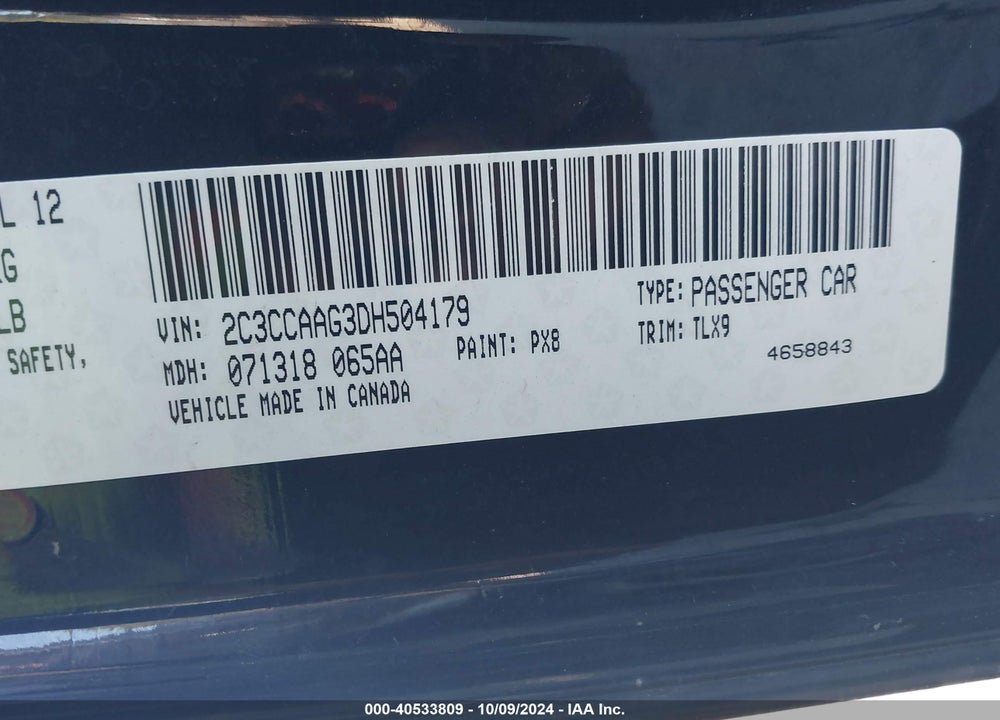2013 CHRYSLER 300 VIN: 2C3CCAAG3DH504179
