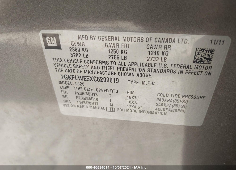 2012 GMC TERRAIN SLT-2 VIN: 2GKFLWE5XC6200019