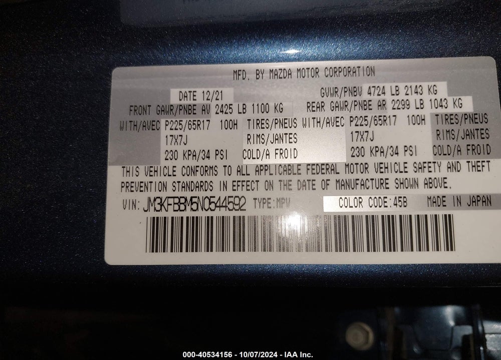 2022 MAZDA CX-5 2.5 S SELECT VIN: JM3KFBBM5N0544592
