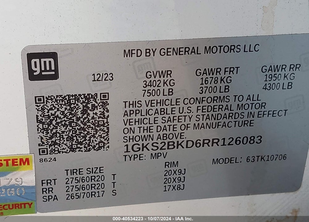 2024 GMC YUKON 4WD SLT VIN: 1GKS2BKD6RR126083