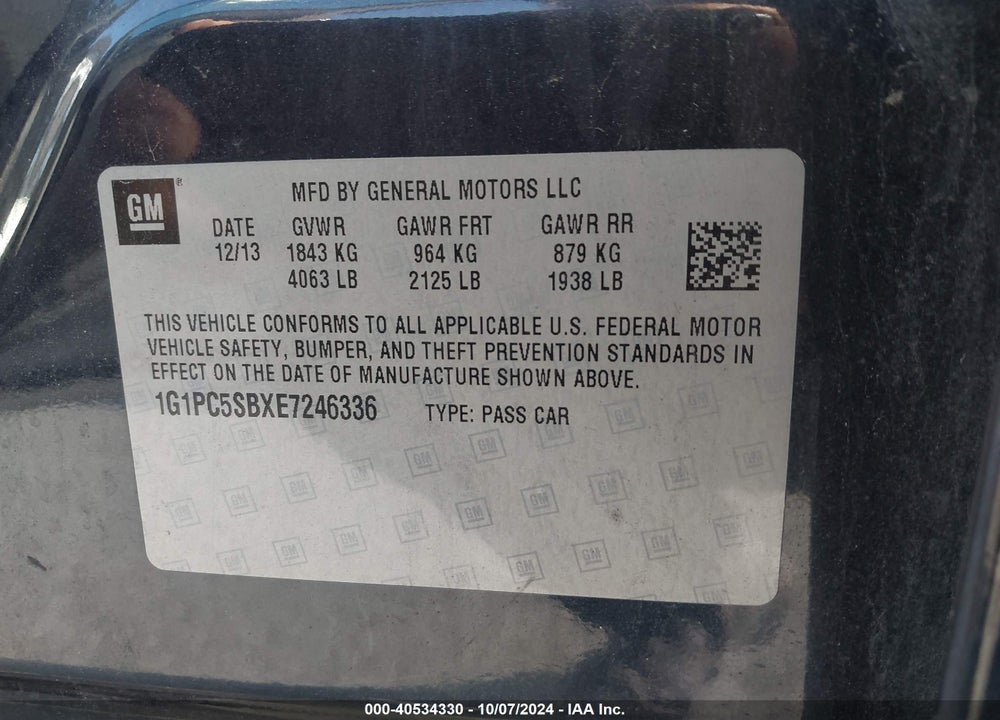 2014 CHEVROLET CRUZE 1LT AUTO VIN: 1G1PC5SBXE7246336