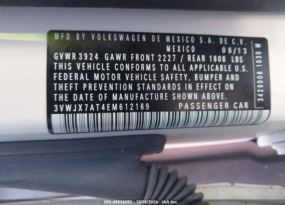 2014 VOLKSWAGEN BEETLE 2.5L VIN: 3VWJX7AT4EM612169