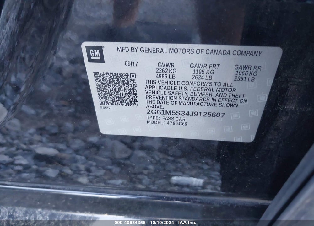 2018 CADILLAC XTS LUXURY VIN: 2G61M5S34J9125607