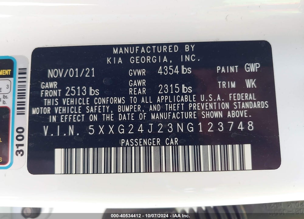 2022 KIA K5 LX VIN: 5XXG24J23NG123748