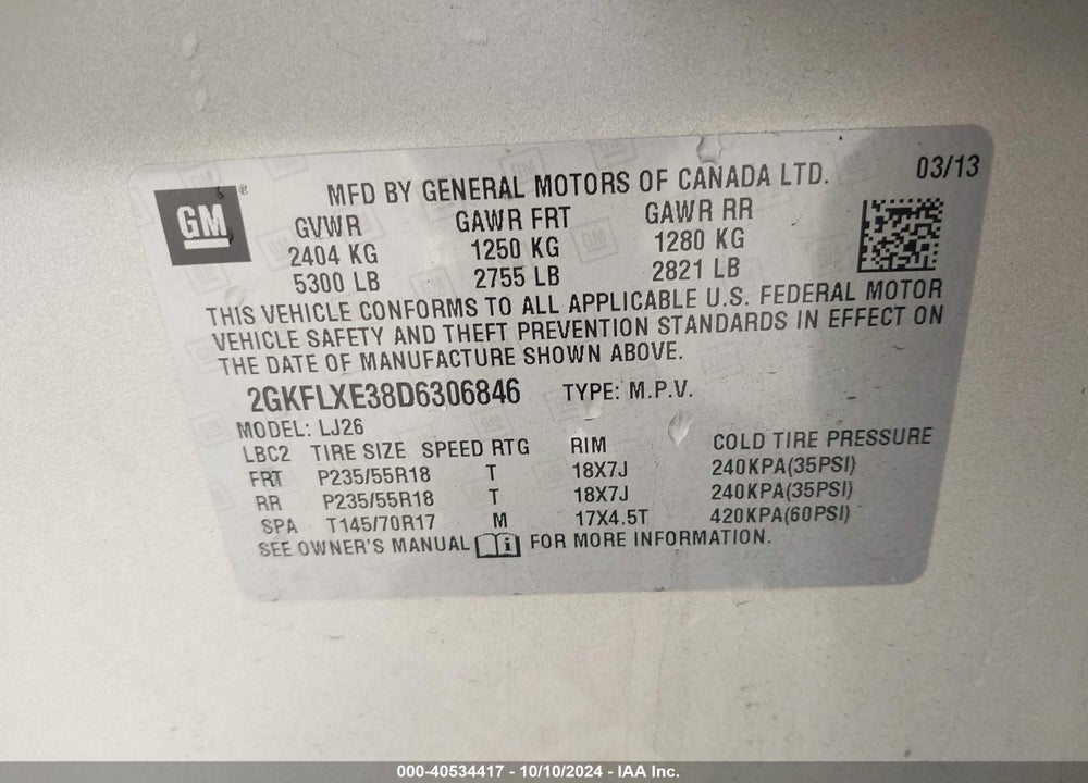 2013 GMC TERRAIN SLT-2 VIN: 2GKFLXE38D6306846
