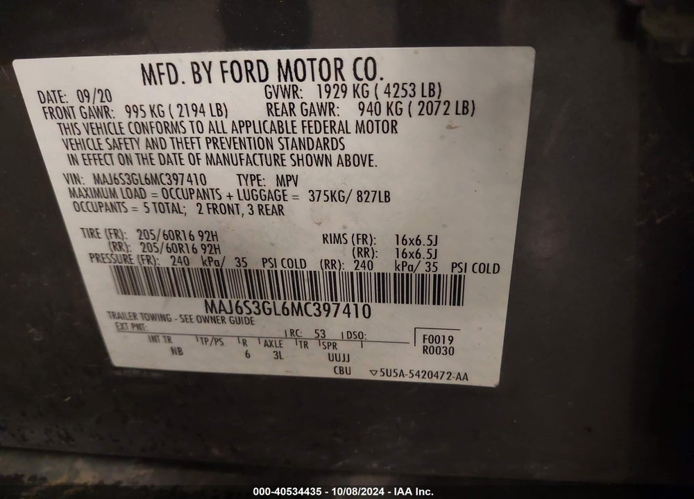 2021 FORD ECOSPORT SE VIN: MAJ6S3GL6MC397410