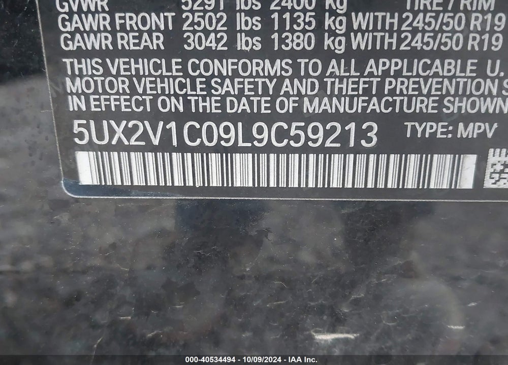 2020 BMW X4 XDRIVE30I VIN: 5UX2V1C09L9C59213