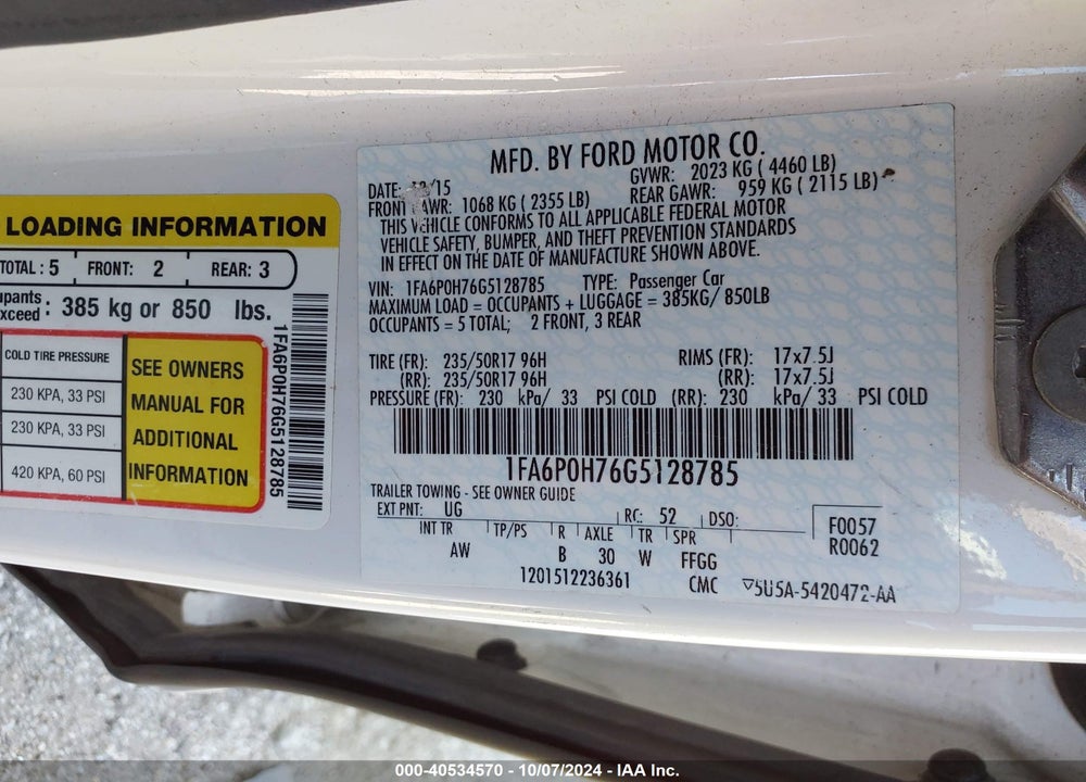 2016 FORD FUSION SE VIN: 1FA6P0H76G5128785