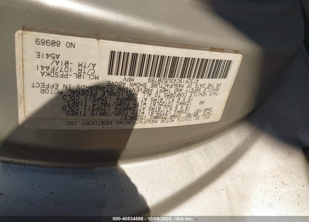 2003 TOYOTA SIENNA CE VIN: 4T3ZF19C43U520789