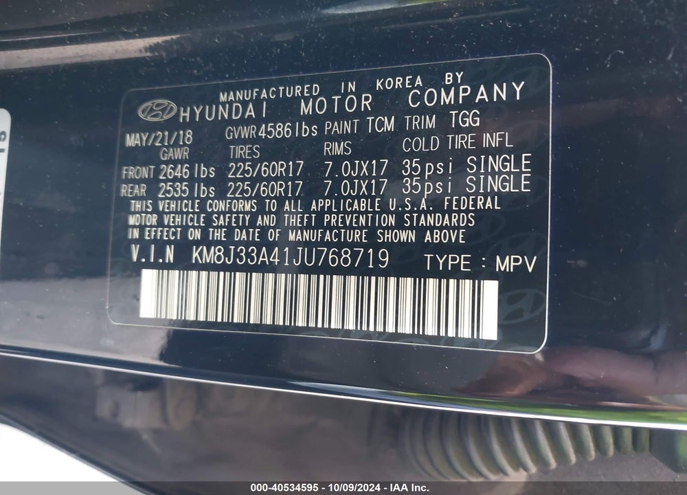 2018 HYUNDAI TUCSON SEL VIN: KM8J33A41JU768719