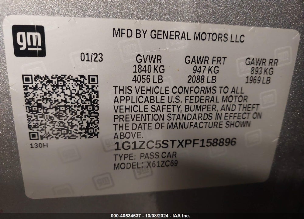2023 CHEVROLET MALIBU FWD 1FL VIN: 1G1ZC5STXPF158896