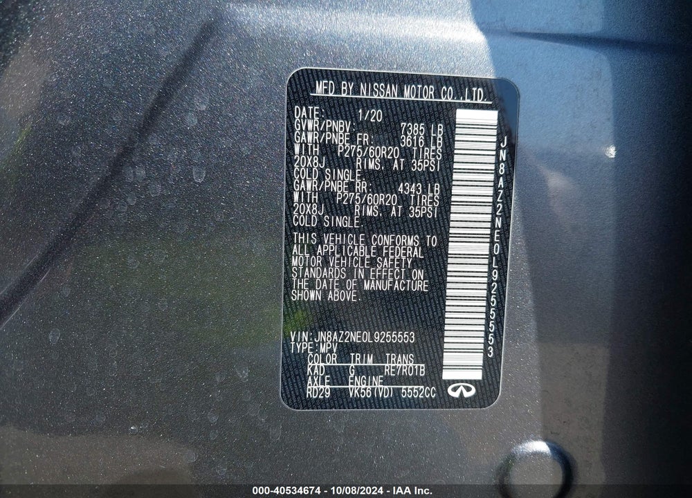 2020 INFINITI QX80 LUXE AWD VIN: JN8AZ2NE0L9255553