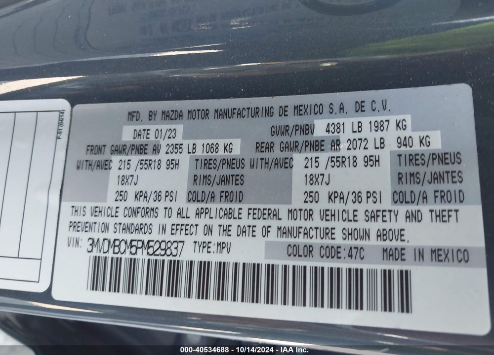 2023 MAZDA CX-30 2.5 S CARBON EDITION VIN: 3MVDMBCM5PM529837
