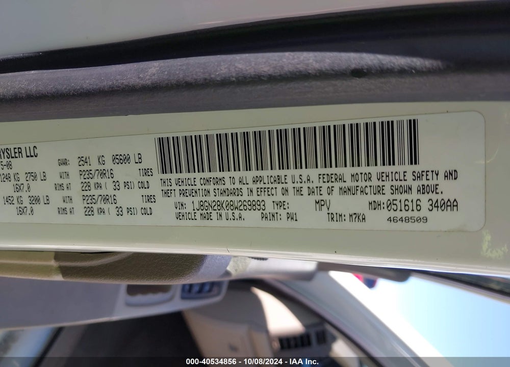 2008 JEEP LIBERTY SPORT VIN: 1J8GN28K08W269893