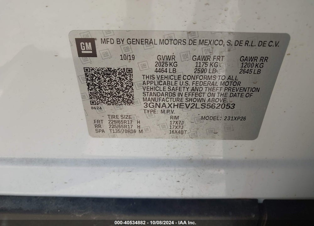 2020 CHEVROLET EQUINOX FWD LS VIN: 3GNAXHEV2LS562053