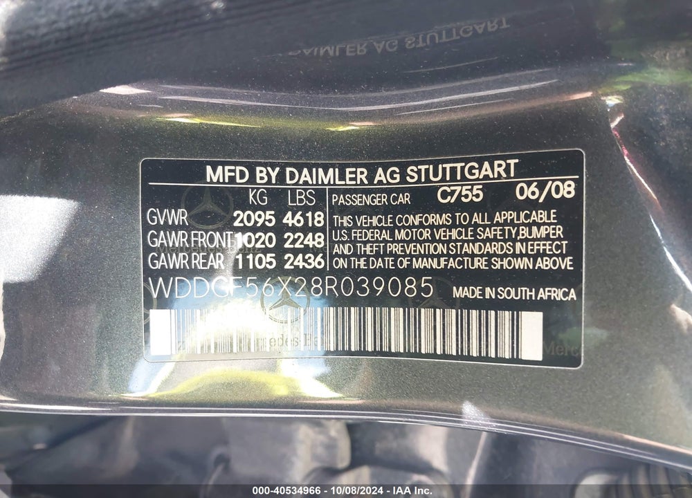 2008 MERCEDES-BENZ C 350 SPORT VIN: WDDGF56X28R039085
