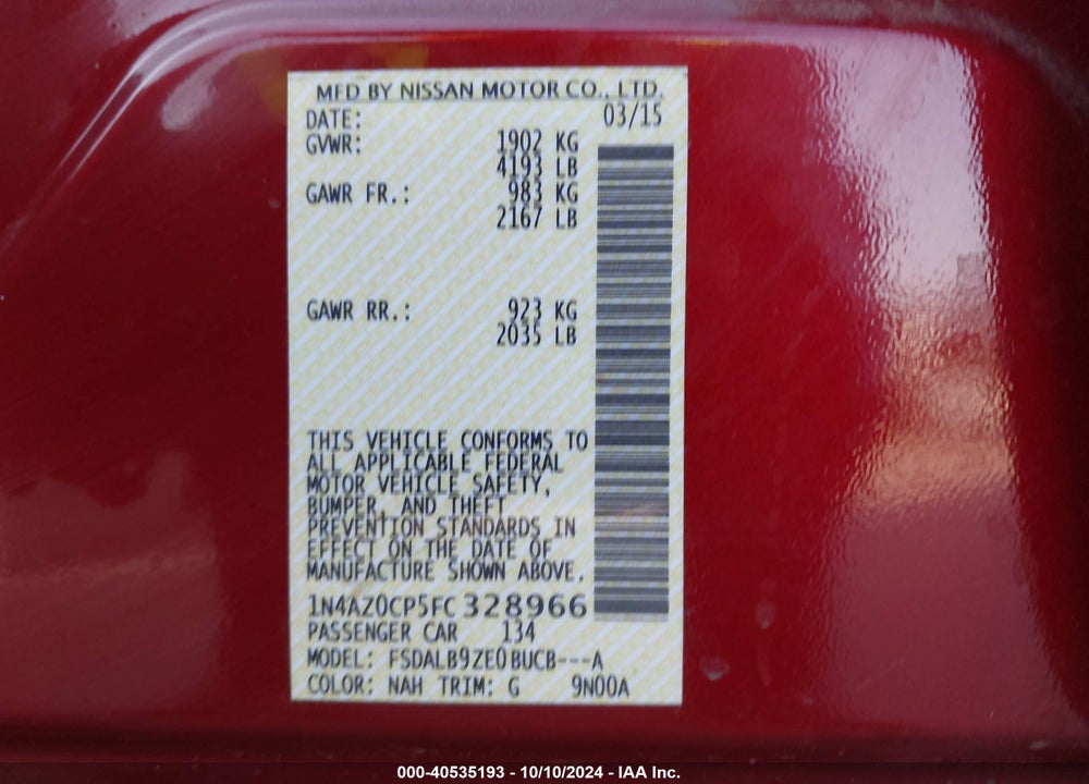 2015 NISSAN LEAF S VIN: 1N4AZ0CP5FC328966