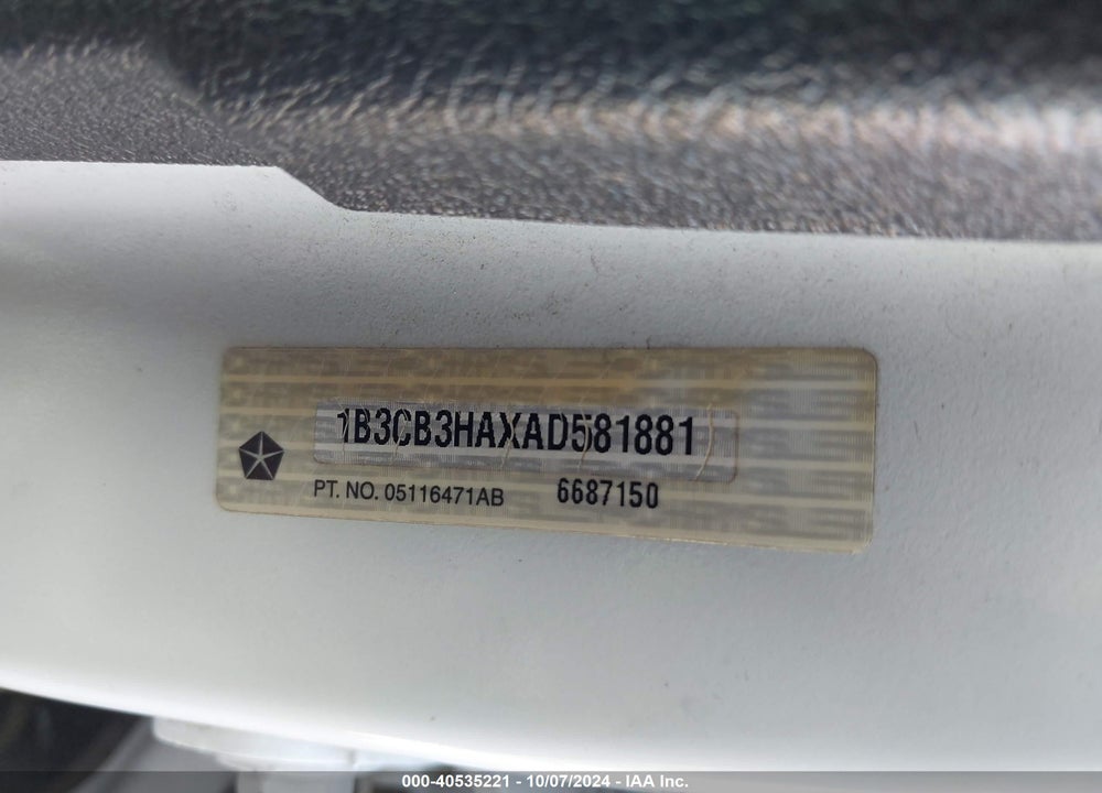 2010 DODGE CALIBER MAINSTREET VIN: 1B3CB3HAXAD581881