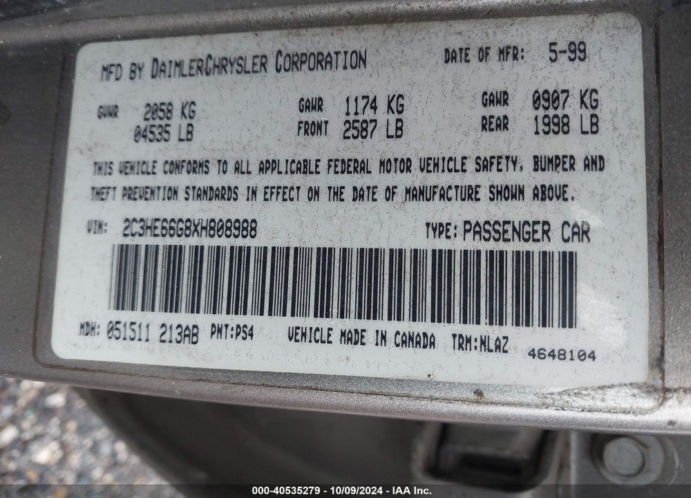 1999 CHRYSLER 300M VIN: 2C3HE66G8XH808988