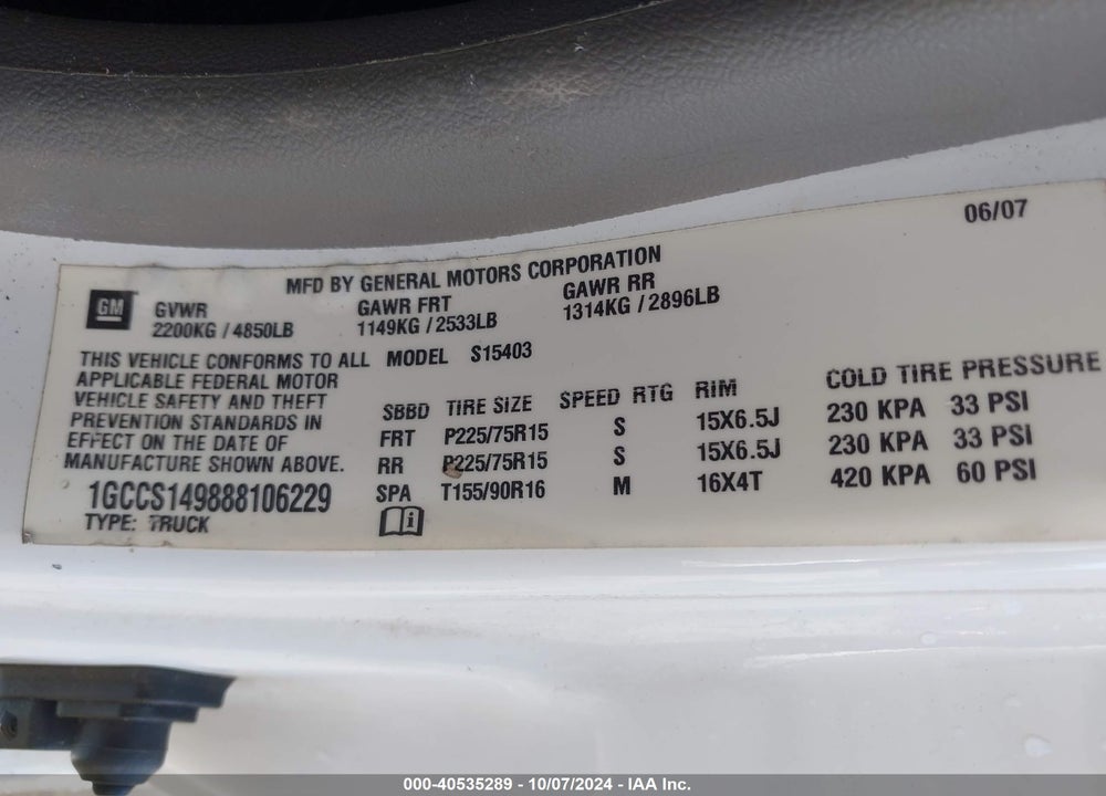 2008 CHEVROLET COLORADO LS VIN: 1GCCS149888106229