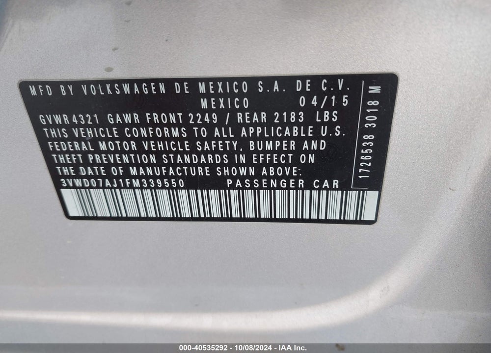 2015 VOLKSWAGEN JETTA 1.8T SE VIN: 3VWD07AJ1FM339550