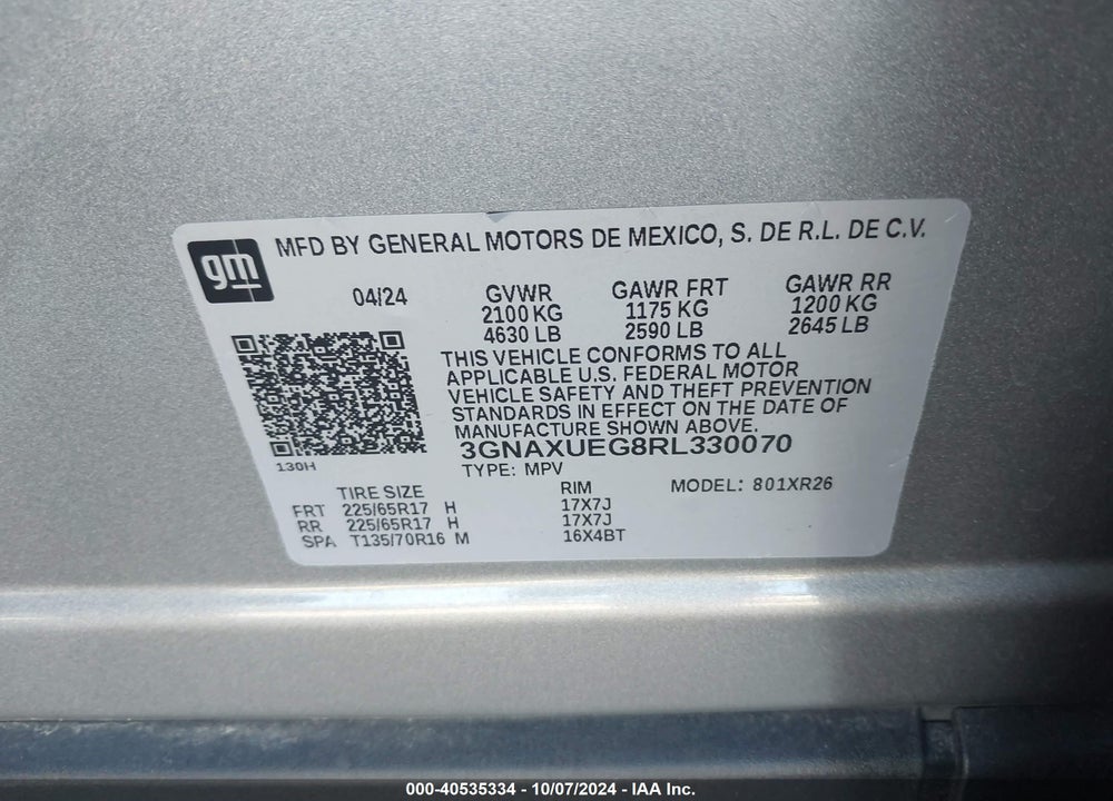 2024 CHEVROLET EQUINOX AWD LT VIN: 3GNAXUEG8RL330070