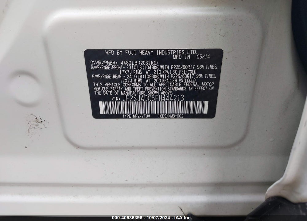 2015 SUBARU FORESTER 2.5I PREMIUM VIN: JF2SJADC5FH444213