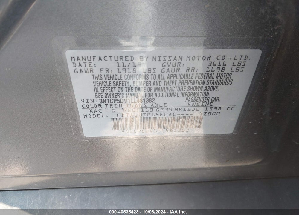 2020 NISSAN KICKS VIN: 3N1CP5DV1LL481382