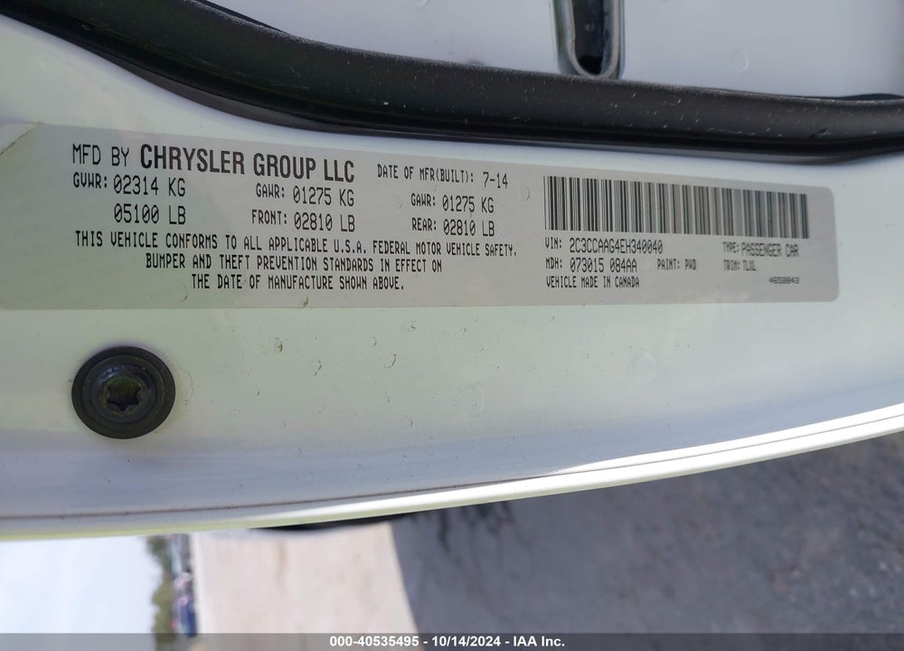 2014 CHRYSLER 300 VIN: 2C3CCAAG4EH340040