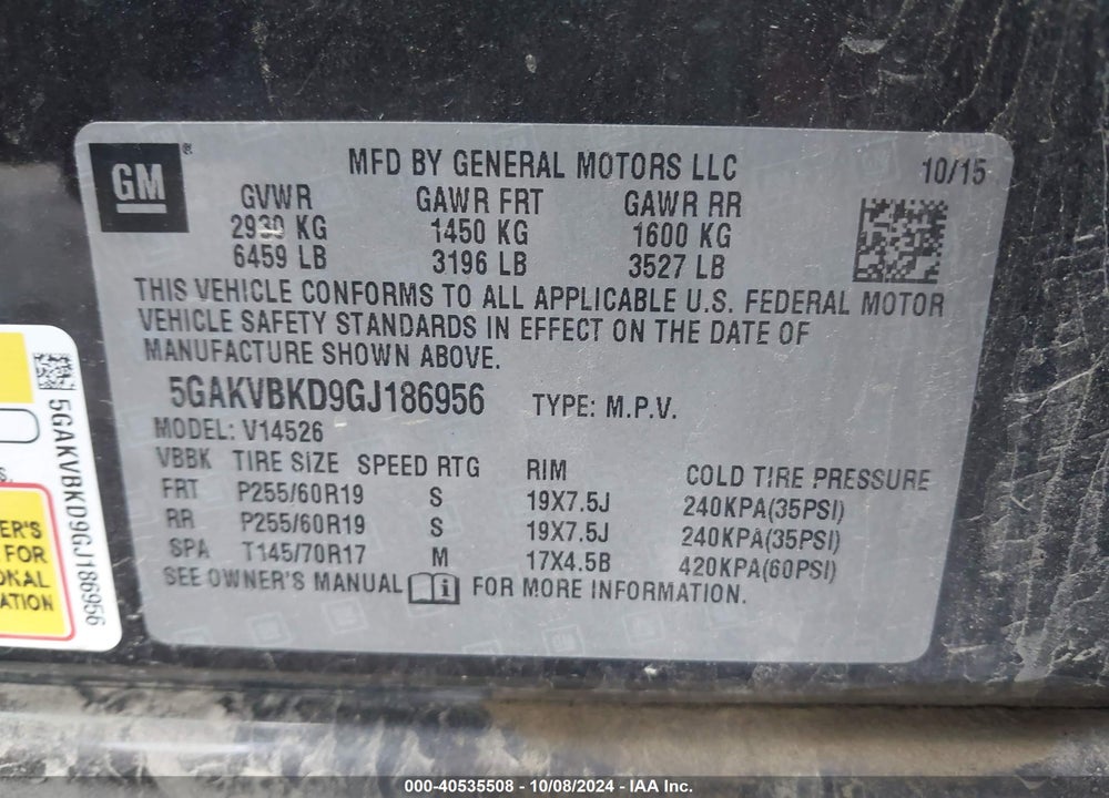 2016 BUICK ENCLAVE LEATHER VIN: 5GAKVBKD9GJ186956