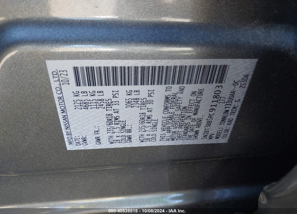 2023 NISSAN ROGUE SV INTELLIGENT AWD VIN: 5N1BT3BB5PC911803