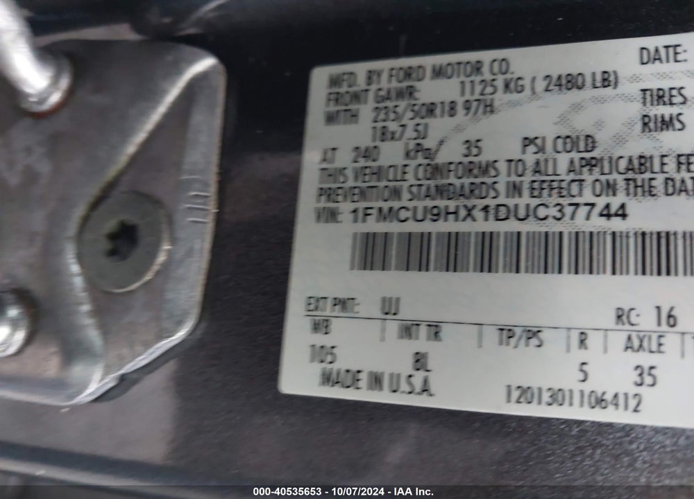2013 FORD ESCAPE SEL VIN: 1FMCU9HX1DUC37744