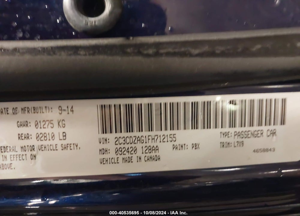 2015 DODGE CHALLENGER SXT VIN: 2C3CDZAG1FH712155