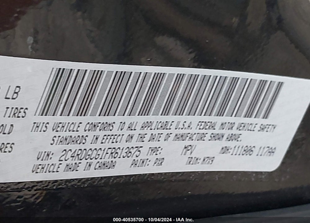 2015 DODGE GRAND CARAVAN SXT VIN: 2C4RDGCG1FR613675