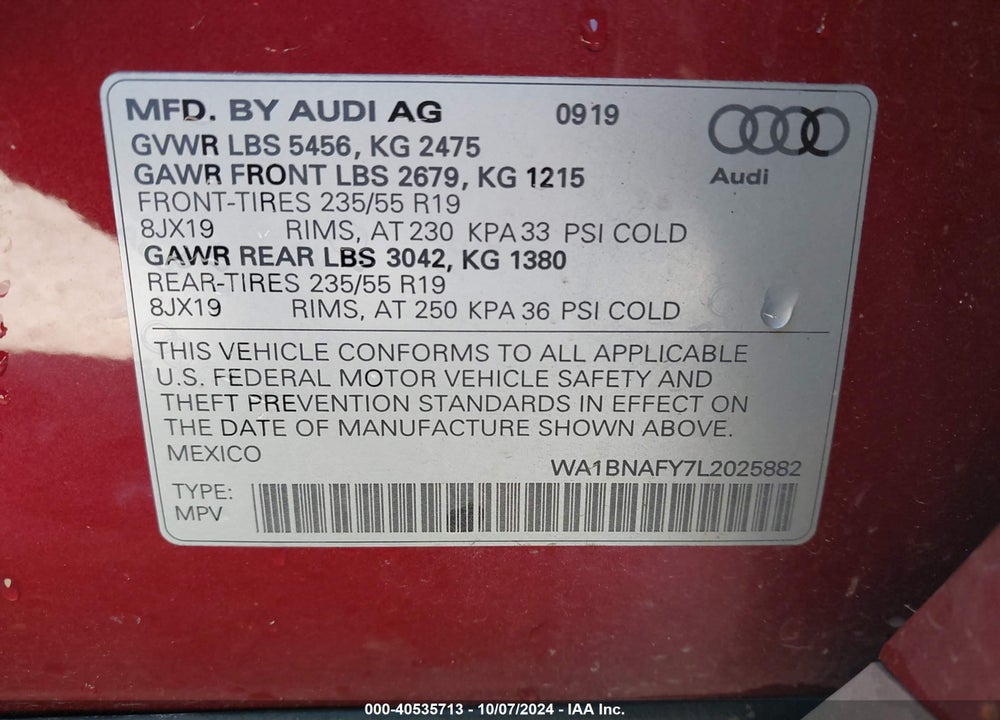 2020 AUDI Q5 PREMIUM PLUS 45 TFSI QUATTRO S TRONIC VIN: WA1BNAFY7L2025882