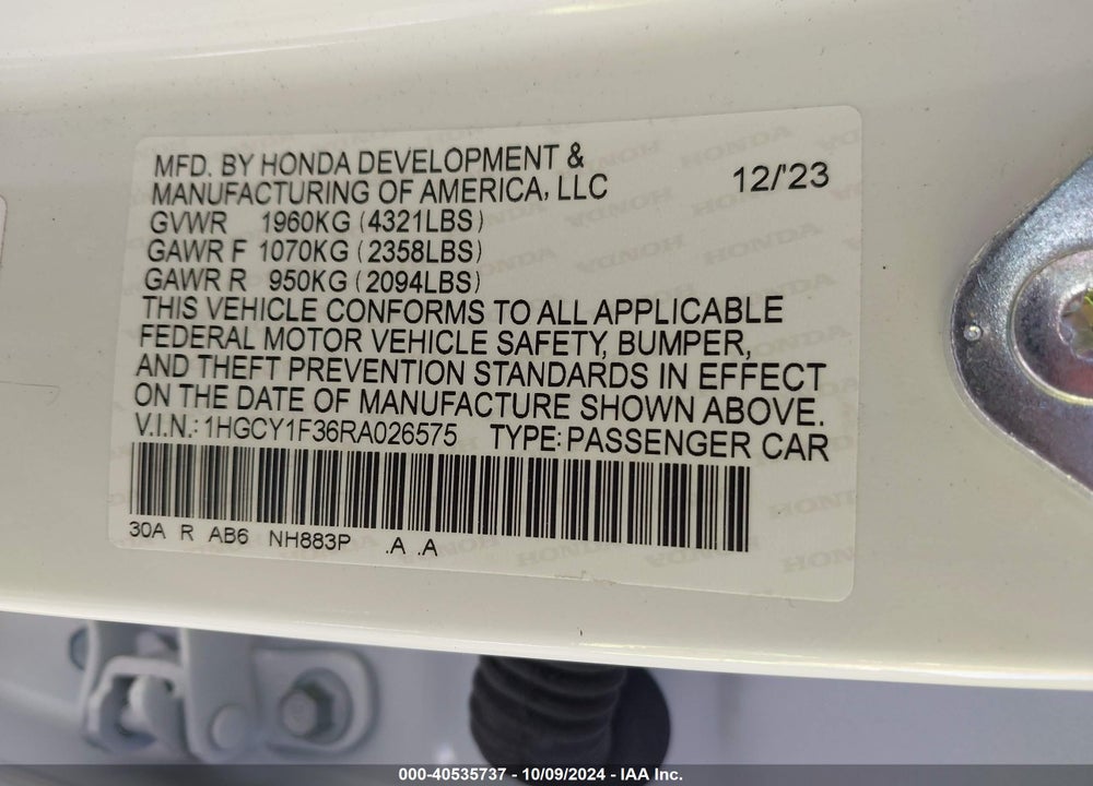 2024 HONDA ACCORD EX VIN: 1HGCY1F36RA026575