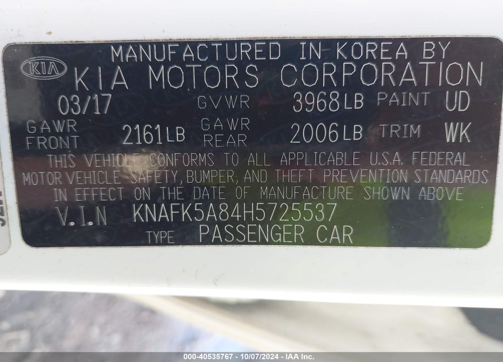 2017 KIA FORTE VIN: KNAFK5A84H5725537