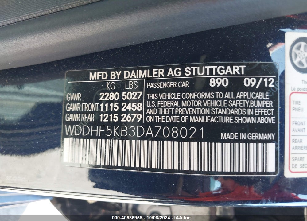 2013 MERCEDES-BENZ E 350 VIN: WDDHF5KB3DA708021