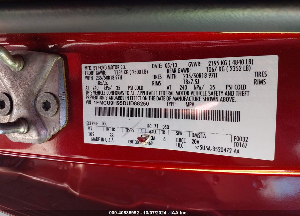 2013 FORD ESCAPE SEL VIN: 1FMCU9H95DUD88250